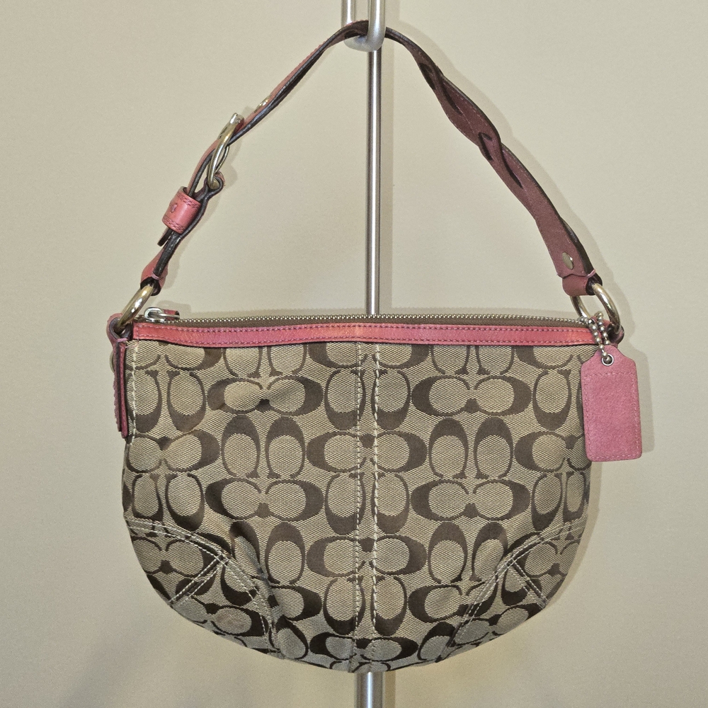 Coach Brown and Pink Signature Shoulder Bag